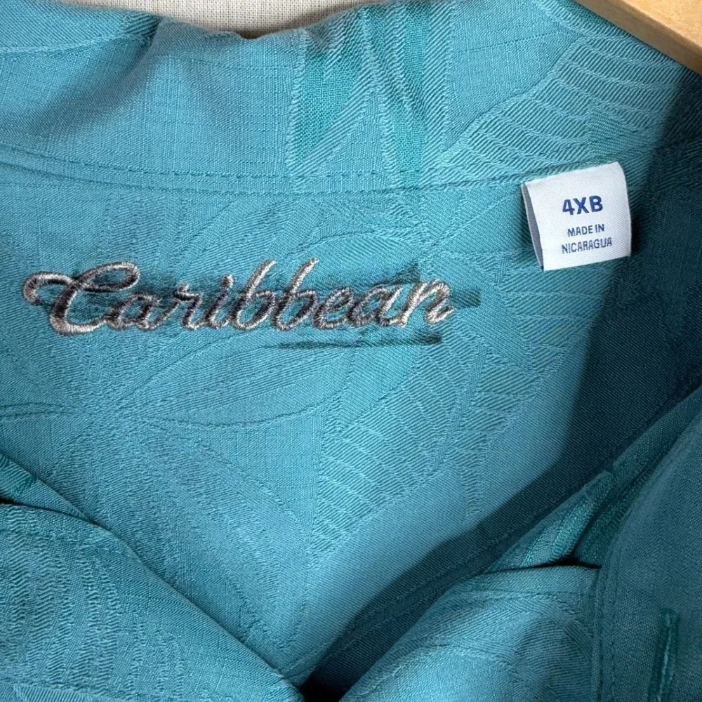 New Caribbean Textured Short Sleeve Woven Button Down Shirt size 4X Big Blue‎_2